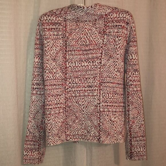 Target M Open Front Knit Shawl Jacket Style Cardigan Ivory Burgundy Rust - Picture 2 of 8